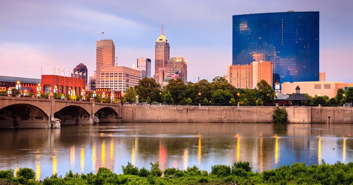 Indianapolis skyline and urban homes - State capital with diverse economy
